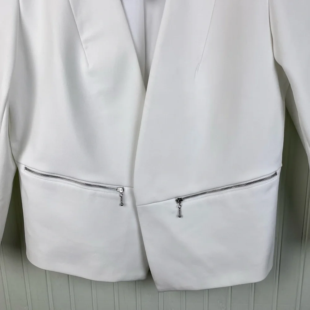 NEW Express Zip Pocket Cutaway Blazer Womens Size 14 Solid White Business Office
